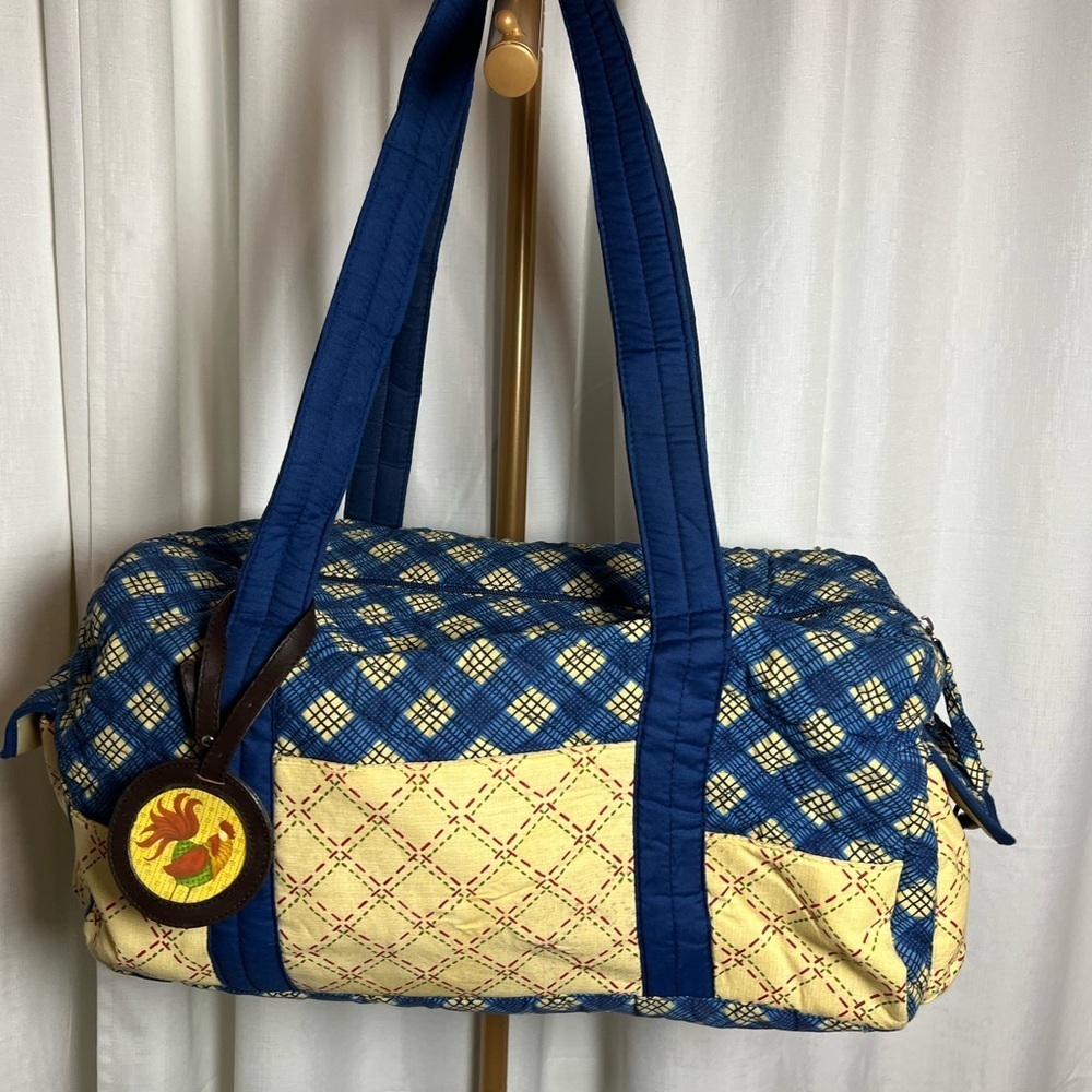 Quilted Two-Tone Blue and Cream Travel Tote